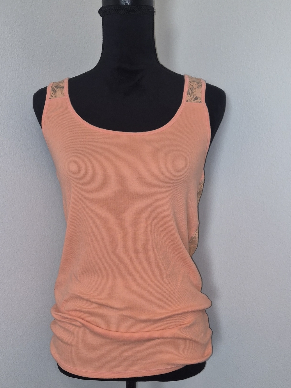 American Eagle Outfitters Peach Lace-Trim Scoop Tank